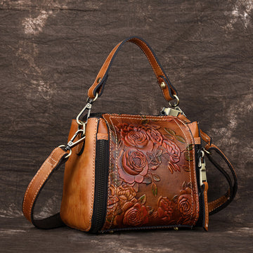 Seduction Style Retro Leather Hand-Embossed Bucket Backpack – Premium Top-Layer Cowhide, Fashionable Single-Shoulder Design.