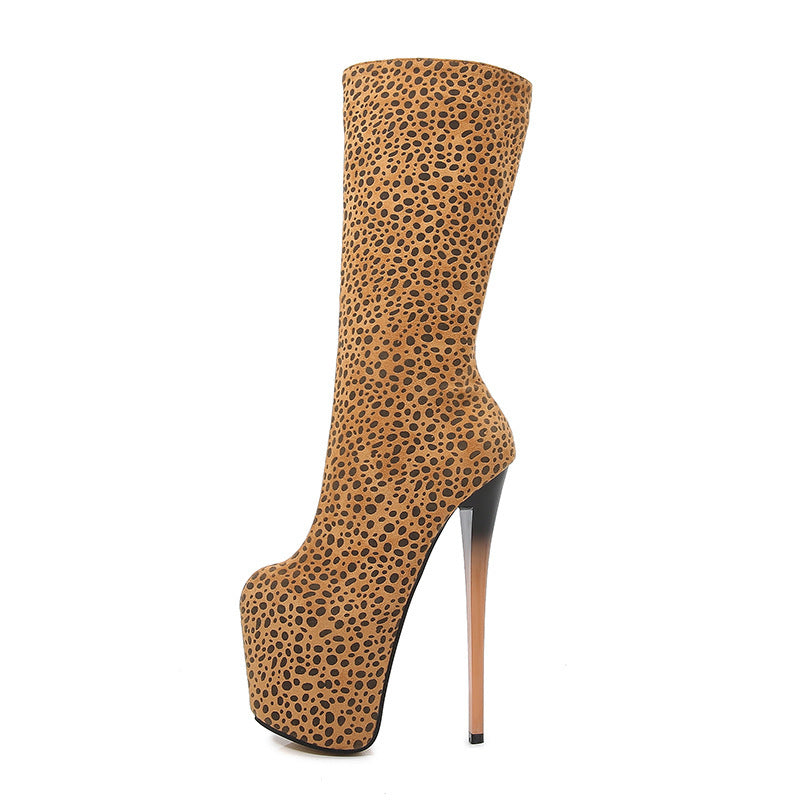 Seduction Styles Genuine Leather Leopard Print Zipper Stiletto High Heel Boots