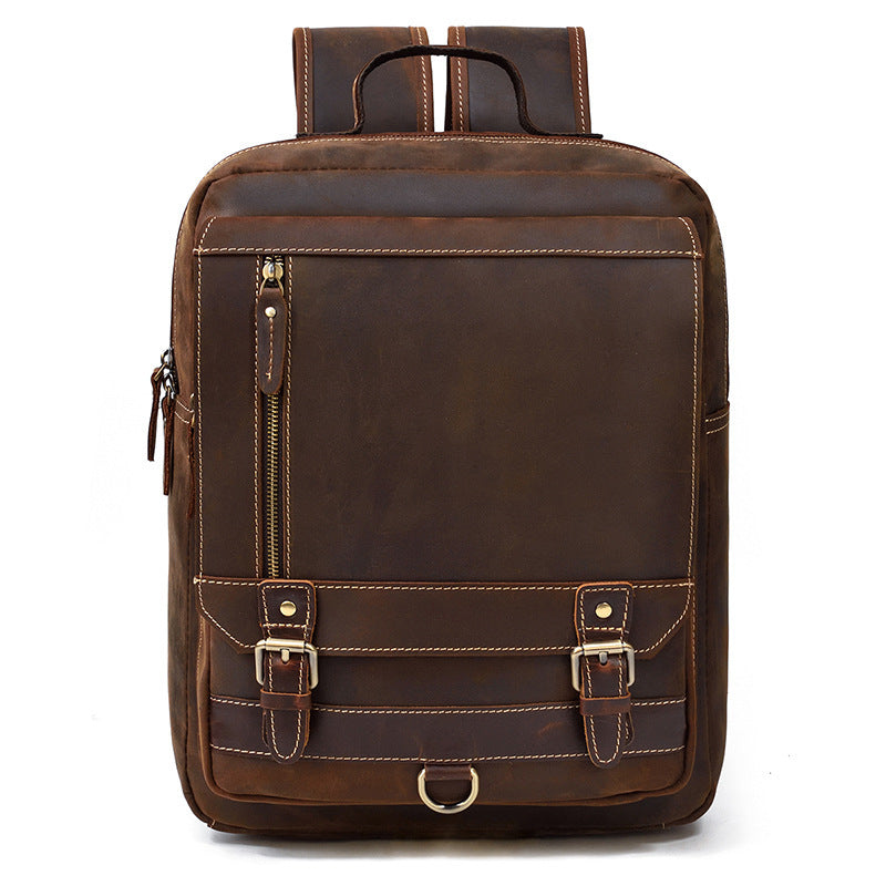 Seduction Styles Retro Men's Top-Grain Leather Flap Backpack – Leisure Travel Bag