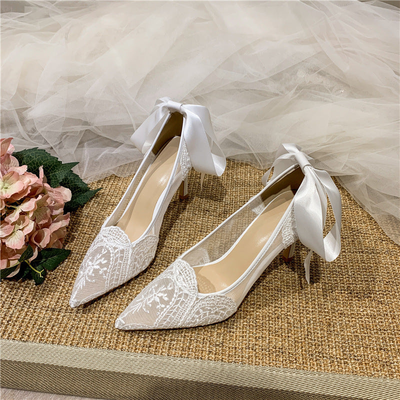 Seduction Styles Wedding White Lace Pointed Toe High Heels