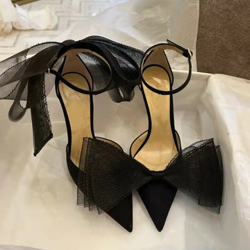 Women's Asymmetric Pointed Toe Bow High Heels