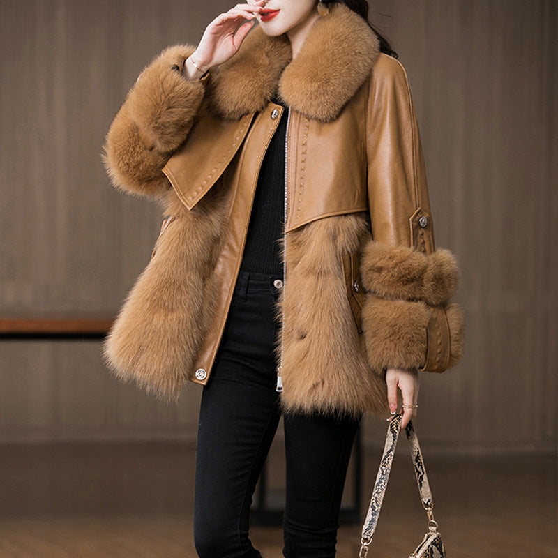 Seduction Styles Genuine Leather and Real Fox Fur Coat