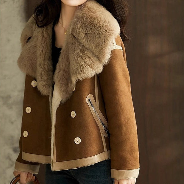 Seduction Styles Lambswool Coat Fur Integrated Lambswool Fur Jacket Overcoat