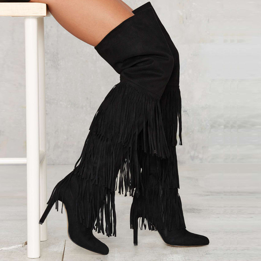 Seduction Styles  Fringed High Heel Over The Knee Boots