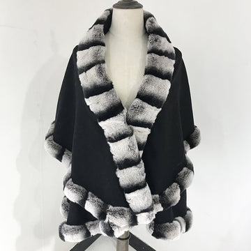 Seduction Styles Shawl Cloak Genuine Fox Fur Stitching Cashmere Coat