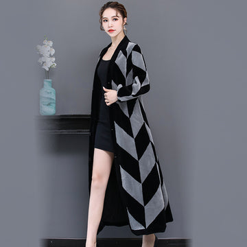 Seduction Styles Genuine Leather Women's Long Over-the-Knee Fur Patchwork Coat