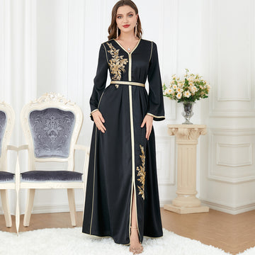 Women's Arabesque Slit V Neck Dress