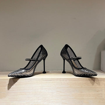 Seduction Styles Genuine Leather Spring and Summer Pointed-Toe Super High Heel Rhinestone Mesh Shoes