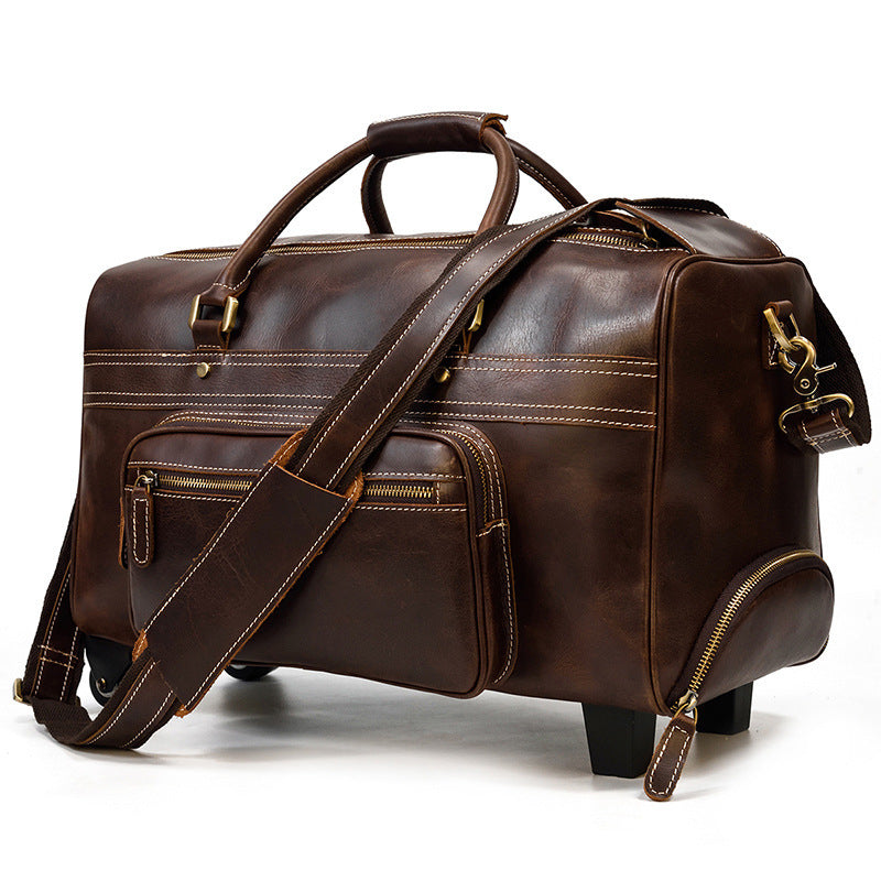 Seduction Styles Men's Genuine leather trolley Case Retro Travel Bag