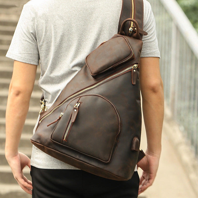 Seduction Styles Men's Genuine Leather Large Capacity Multifunctional Chest Bag