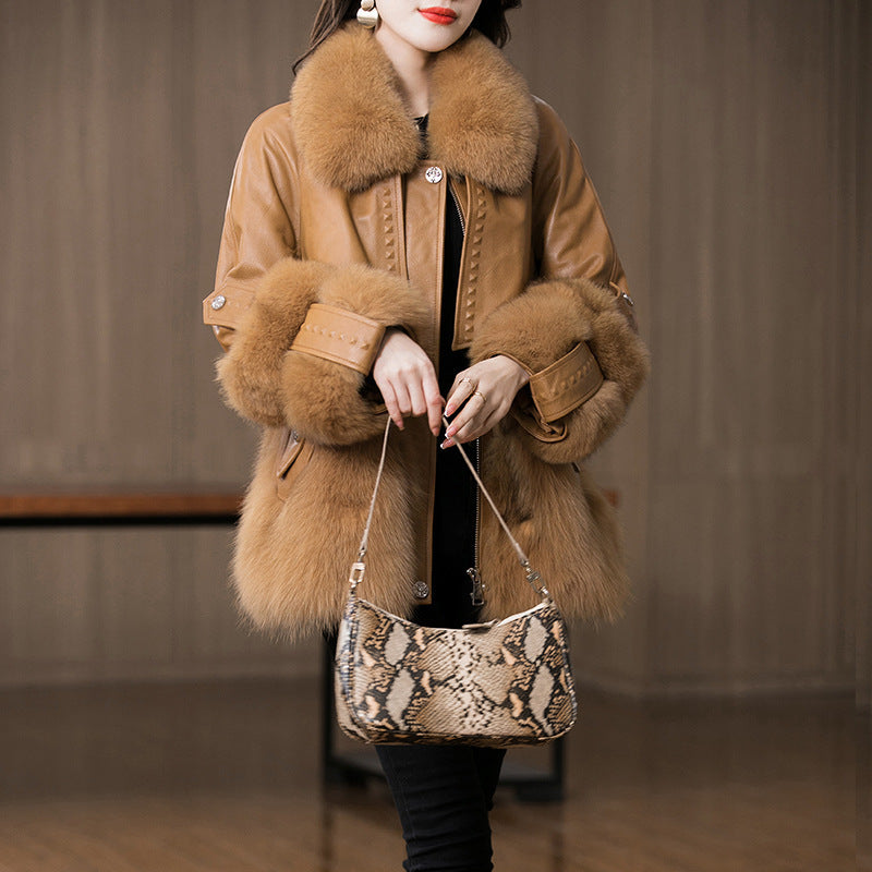 Seduction Styles Genuine Leather and Real Fox Fur Coat