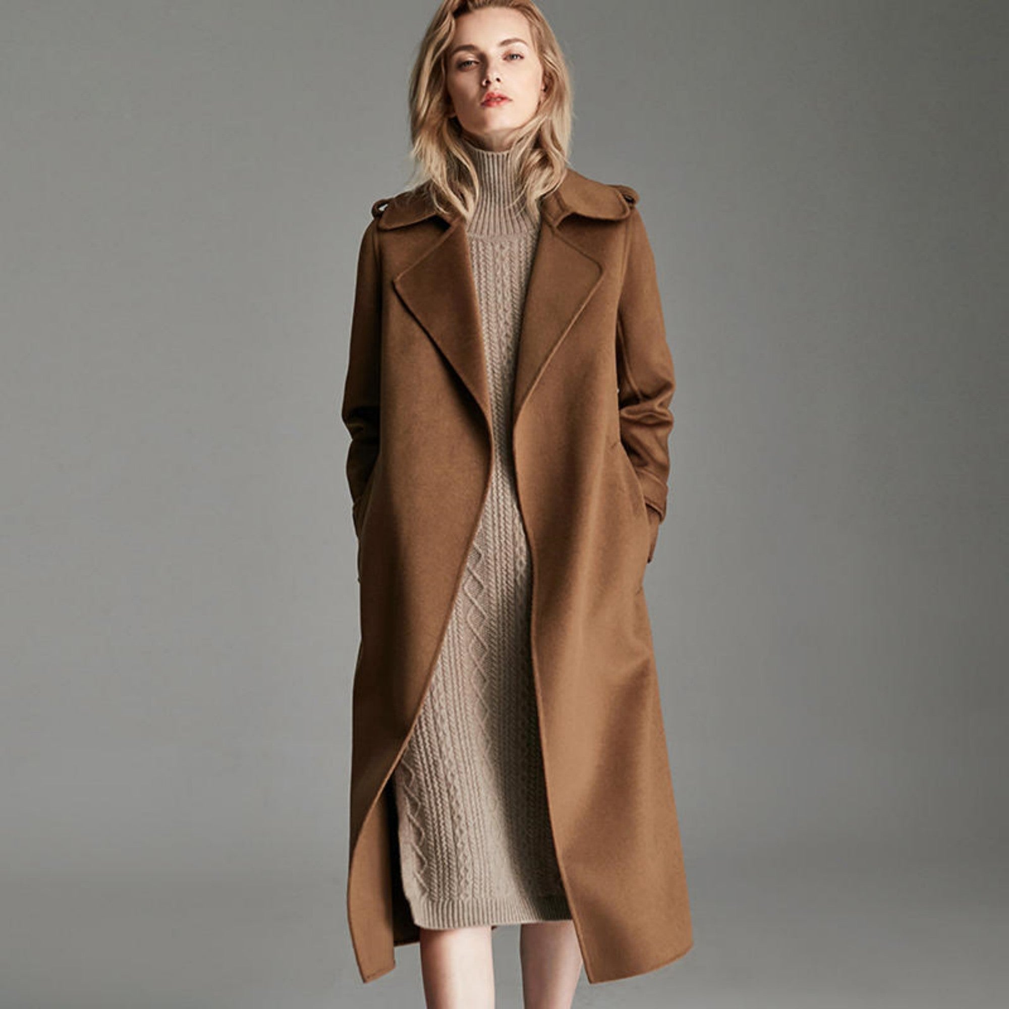 Seduction Styles Fashionable Long Knee Length Woolen Coat