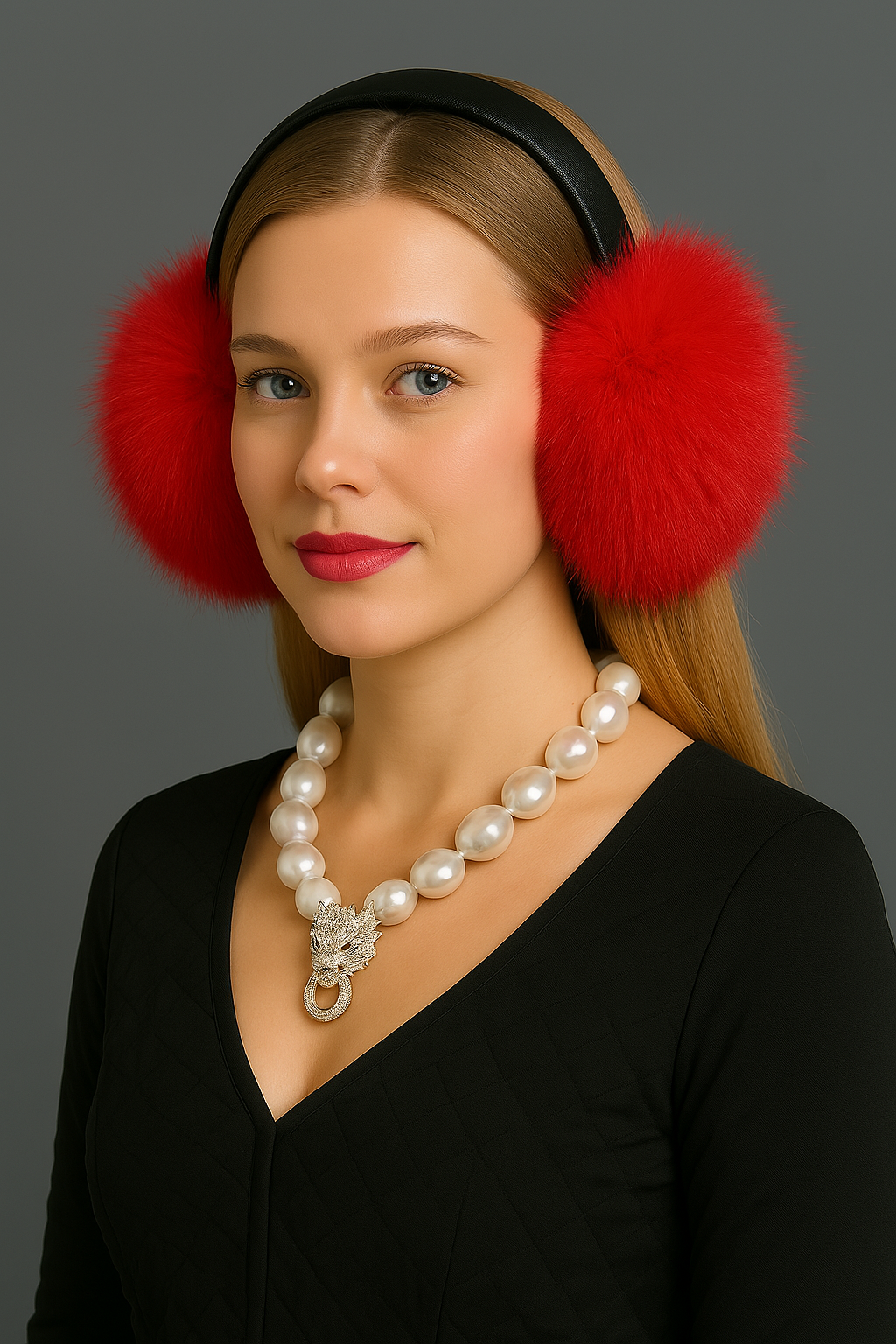 Seduction Styles  Fox Fur Earmuffs: Monochrome Collection
