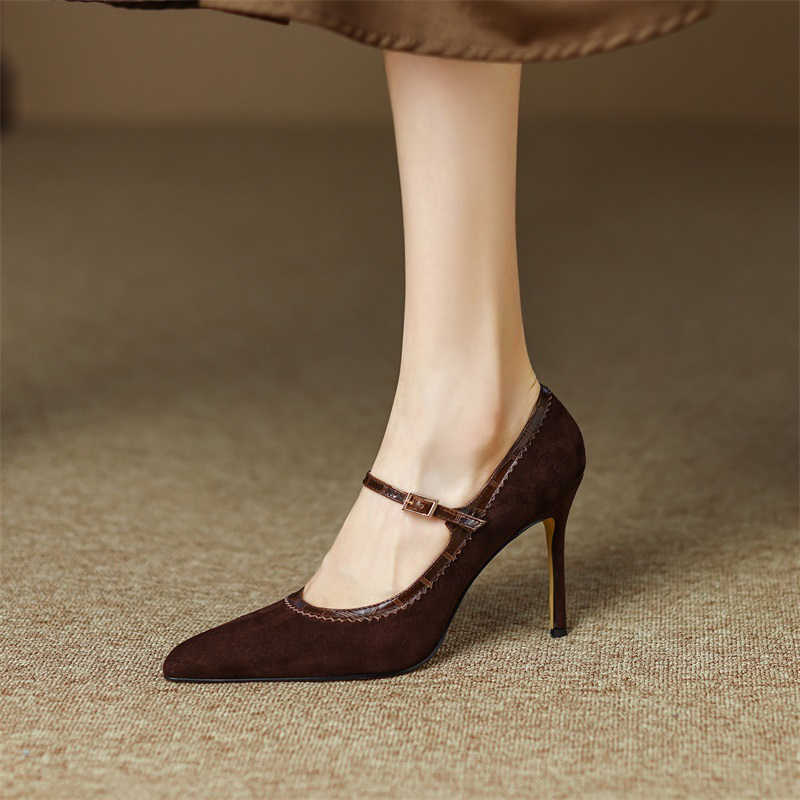 Seduction Styles Genuine Leather Women's Stiletto Heel Buckle Pointed Toe Low-Cut Shoes