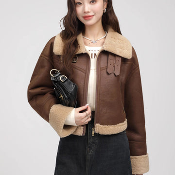 Seduction Styles Stand Collar Fur Integrated Lamb Fur Short Coat