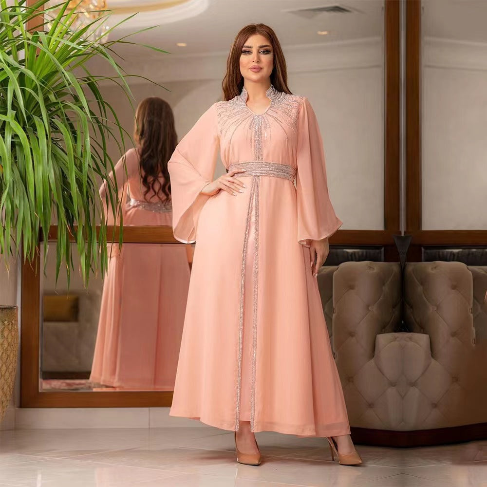 Women's Temperament And Fashion Hot Drill Long-sleeved Dress