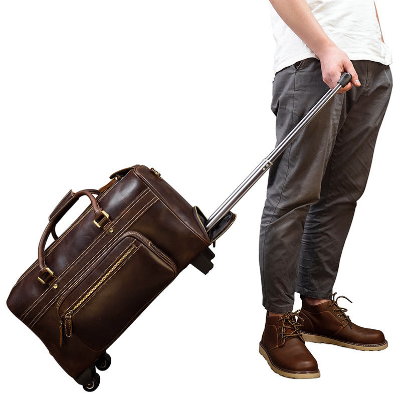 Seduction Styles Men's Genuine leather trolley Case Retro Travel Bag