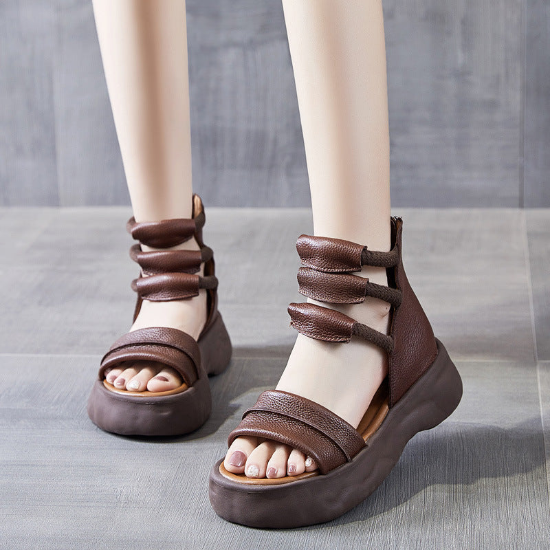 Seduction Styles Genuine Leather Women's Top Layer Cowhide Platform Sandals